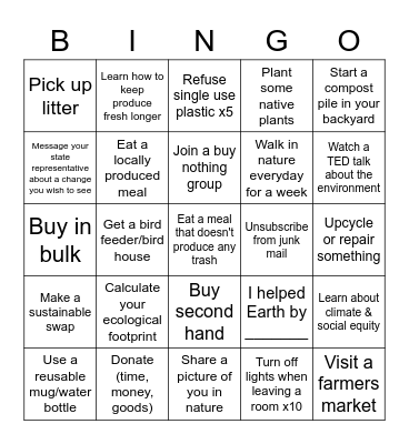 Sustainable Bingo Card