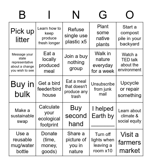 Sustainable Bingo Card