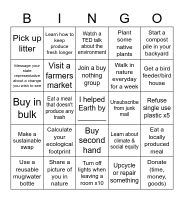 Sustainable Bingo Card