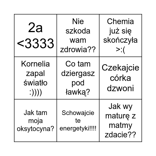 Majewska Bingo Card