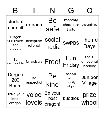 School Wide Bingo Card