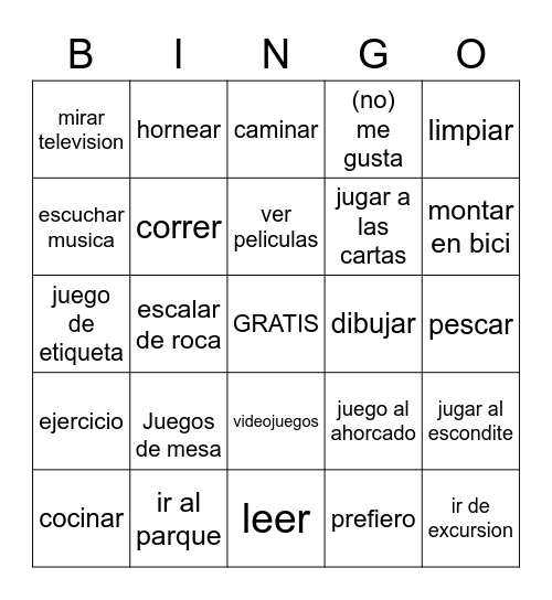 Actividades Bingo Card