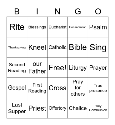 Holt Mass Bingo Card