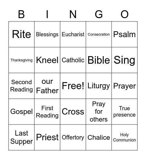 Holt Mass Bingo Card