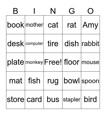 Nouns Bingo Card