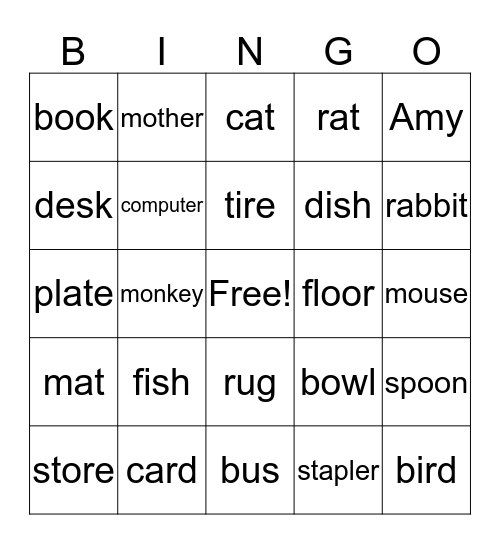 Nouns Bingo Card