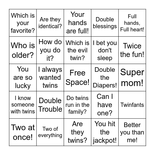 T-W-I-N-G-O Bingo Card