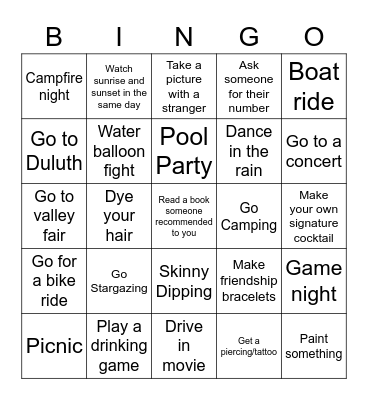 Summer Bingo core Bingo Card
