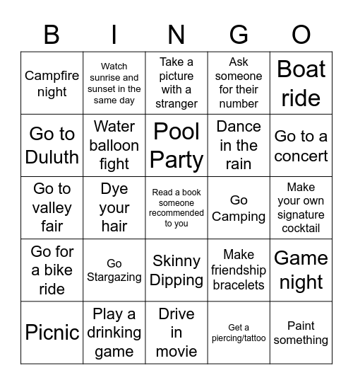 Summer Bingo core Bingo Card