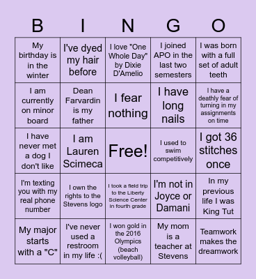 Bingo for Lauren! Bingo Card