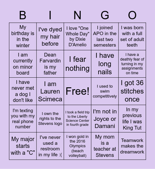 Bingo for Lauren! Bingo Card