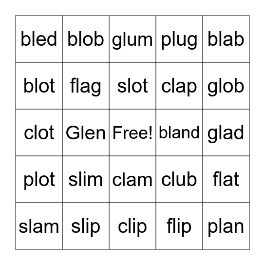 L-Blends Bingo Card