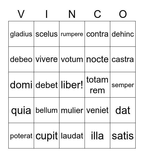 Cloelia 1-5 Bingo Card