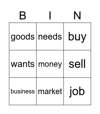 Level B Unit 3 Part 1 Vocab Bingo Card