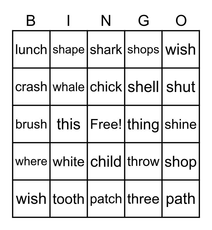 Consonant Digraph Bingo Card