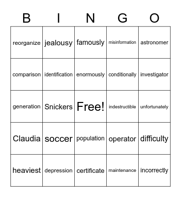 Rewards through L22 Bingo Card