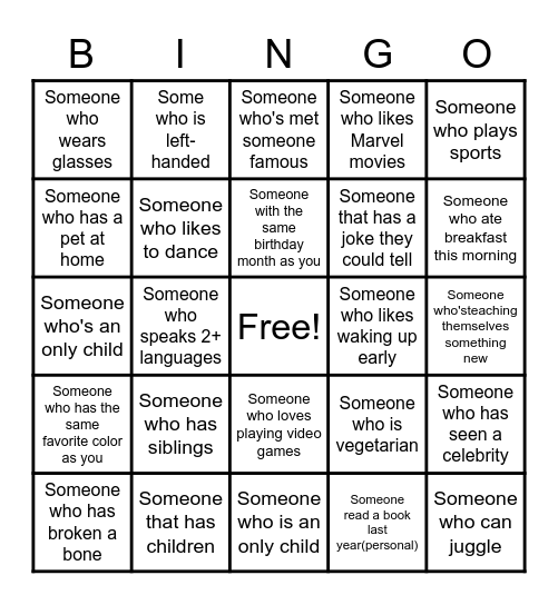 Human Bingo Card