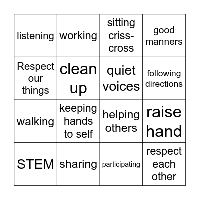 Good Manners Bingo Card