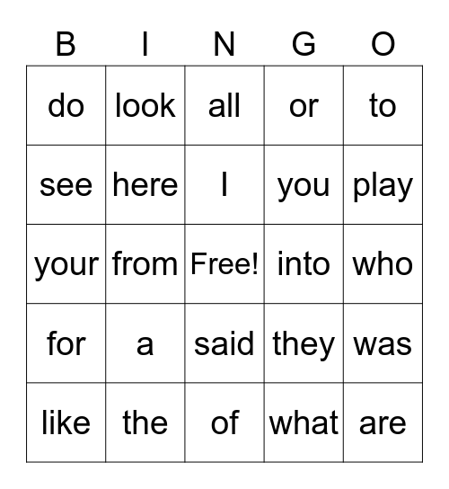 Heart Word BINGO Card