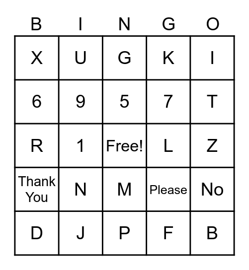 ASL Bingo Card