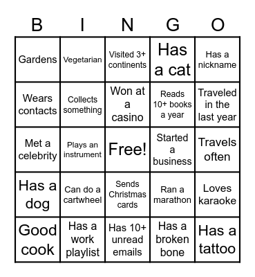 Icebreaker Bingo Card
