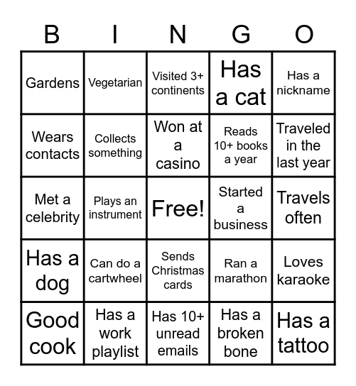 Icebreaker Bingo Card