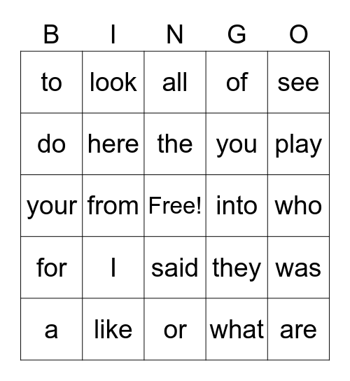 Heart Word BINGO Card