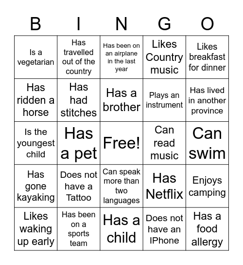 Burnaby - Edmonds Bingo Card