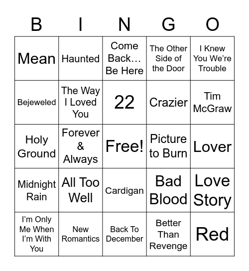 (TAYLOR’S VERSION) Bingo Card