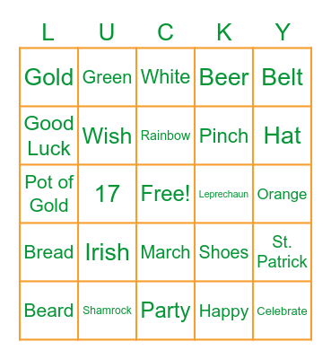 Happy St. Patrick’s Day Bingo Card