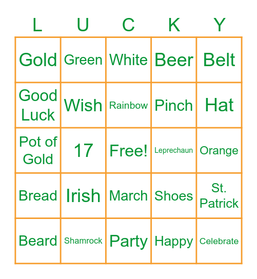 Happy St. Patrick’s Day Bingo Card