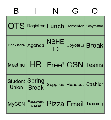 Switchboard/Call Center Bingo Card