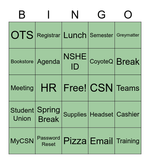 Switchboard/Call Center Bingo Card