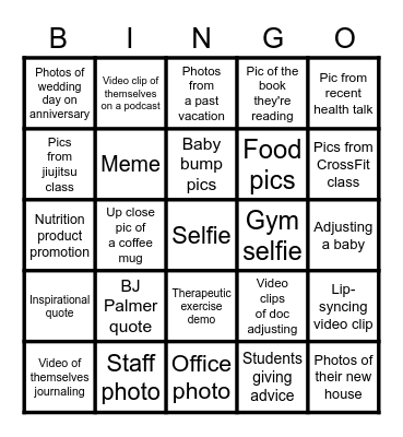 Chiropractic Instagram Bingo Card