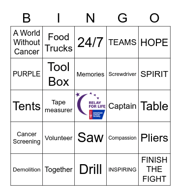 RELAY FOR LIFE BINGO Card