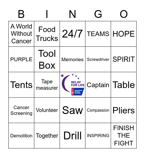 RELAY FOR LIFE BINGO Card