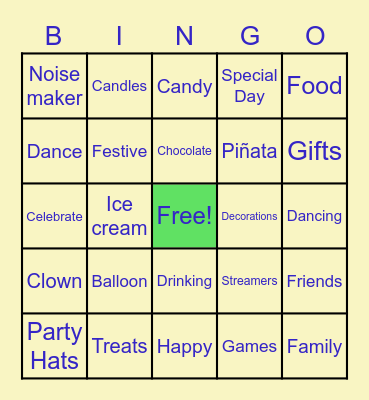 James Birthday Bingo Card