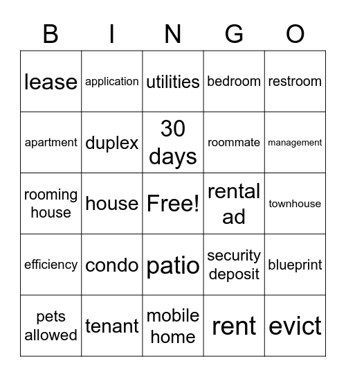 Apartments Bingo Card