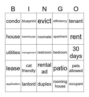 apartments Bingo Card