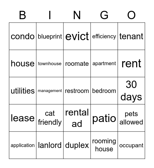 apartments Bingo Card