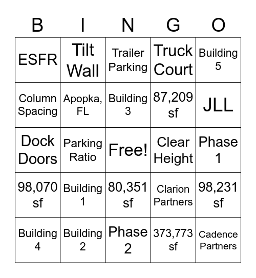 NORTHSTAR LOGISTICS CENTER BINGO Card