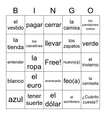 Avancemos 1 Unidad 4.1 Bingo Card