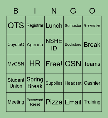 Switchboard/Call Center Bingo Card
