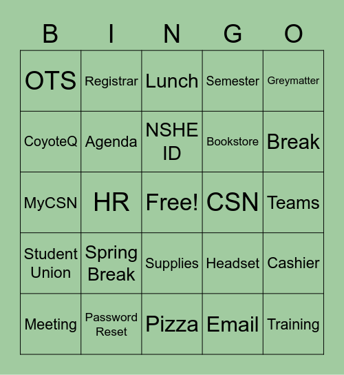 Switchboard/Call Center Bingo Card