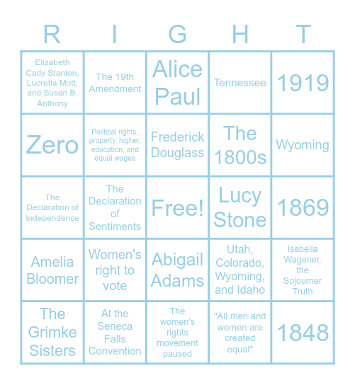 Women's Rights Movement Bingo Card