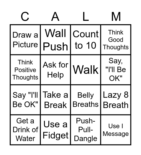 CALM Bingo Card