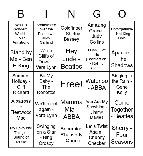 Music Bingo Card