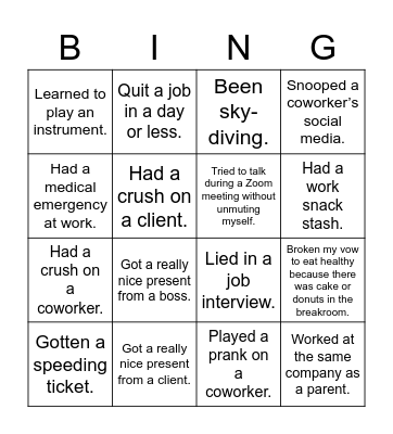 NEVER HAVE I EVER Bingo Card