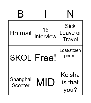 Folder of Foolishness Bingo Card