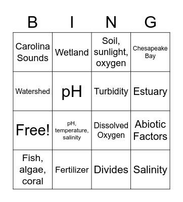 Watersheds and Factors Bingo Card